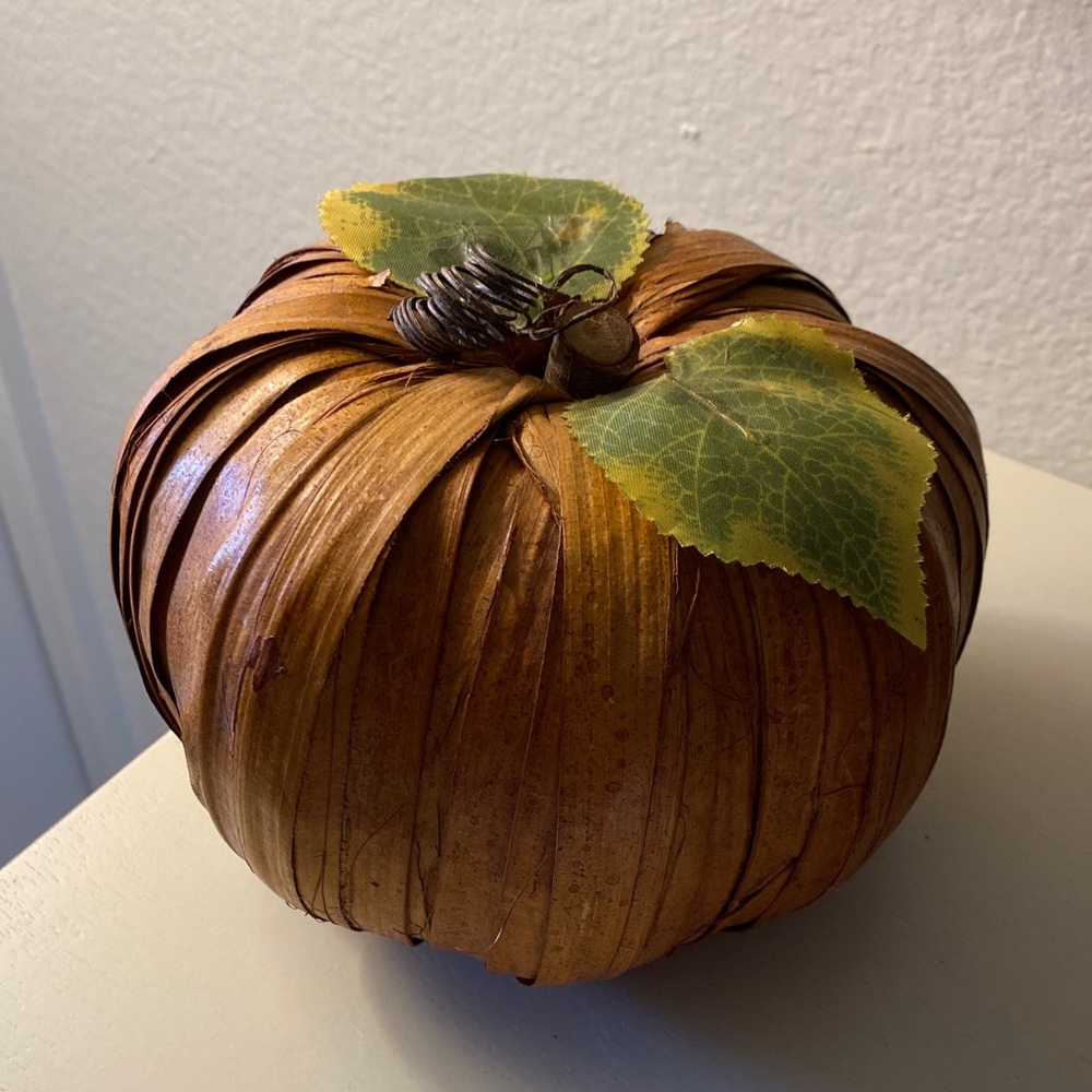 Decorative Brown Pumpkin with Green Leaves